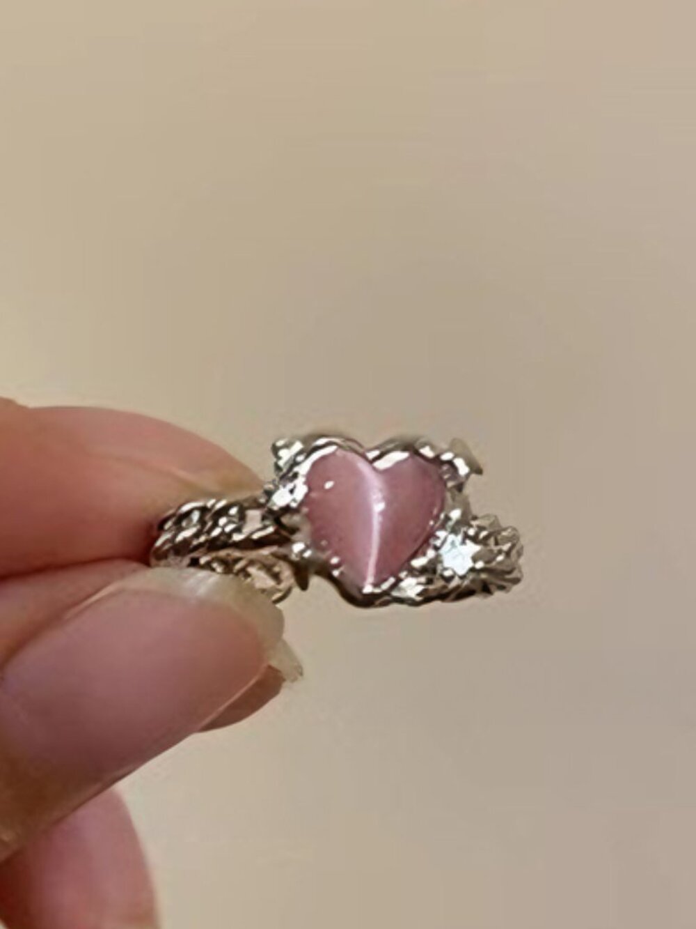 Women’s Pink Heart Adjustable Ring Dainty Minimalist Modern Jewelry